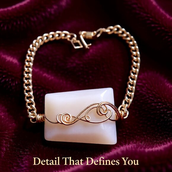 Insta-Ready! Embellished Upscale Chic! White Stone Trapez & Gold Chain Bracelet